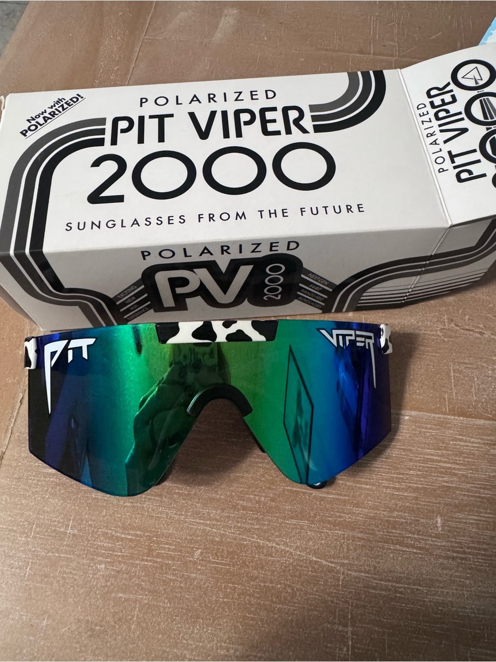 Pit Viper PV20008 Shield Sunglasses - Green/Blue Mirror with Cow Print